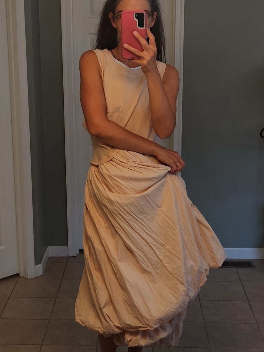 Free People Calla Lily Pink Cream Midi Bubble-Hem Dress Size M 100% Cotton - Picture 5 of 15